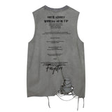 Women Vest Washed and Worn Ripped Sleeveless T-shirt Vintage Vest