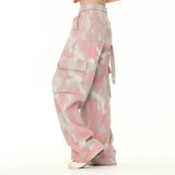 Men Sweatpants Tie-Dyed Long Pants Loose Camouflage Multi-Pocket Workwear Wide-Leg Pants