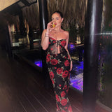 Women Dresses Summer Mesh Printing Skirt Suit