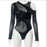 Women Jumpsuit Summer Sexy Hollow Mesh Sheer Long Sleeve Jumpsuit