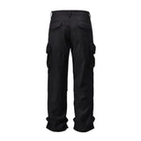 Men Sweatpants Large Pocket Slightly Pull Paratrooper Pants Pleated Loose Casual Straight Trousers