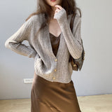Women Cardigan Sweater Autumn Winter Retro Twist Knitted Cardigan Jacket V-neck Long Sleeve Sweater 8t3102