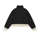 Women Jacket Letter Affixed Cloth Embroidered Turtleneck Multi-Color Coat