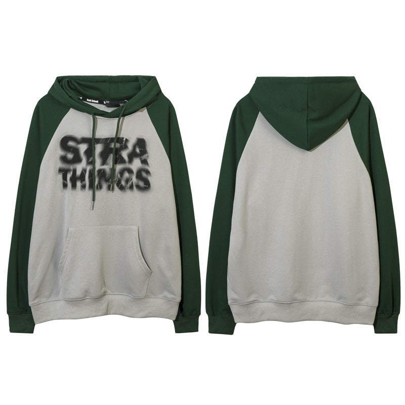 Men Hoodie Fall/Winter Vintage Letter Print Color Stitching Hoodie
