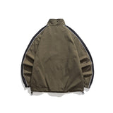 Unisex Jacket Vintage V Contrast Color Stand-up Collar Sports Jacket Men's and Women's Coats