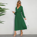 Women Date Dress Sexy Pleated V-neck Dress