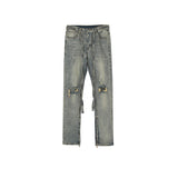 MIJKO Men Vintage Pants MIJKO Knee Ripped Pants Zipper Pants Jeans