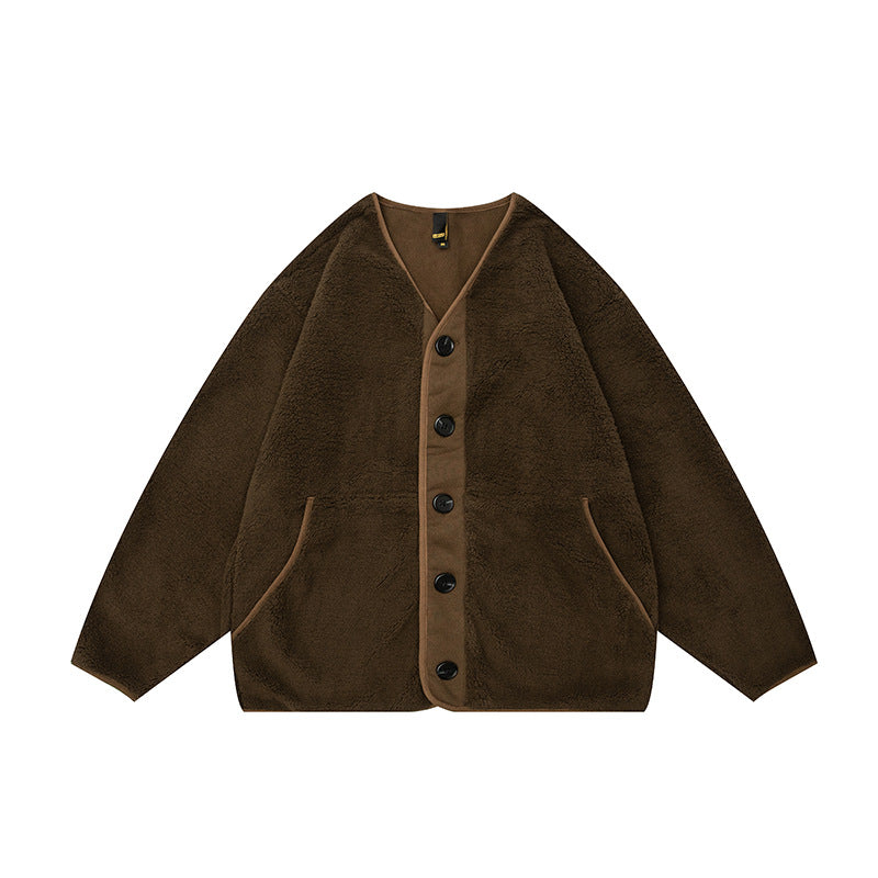 Unisex Winter Cotton Coat Autumn Polar Fleece Collarless Jacket Vintage Top