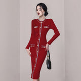 Women Maxi Dress Fall/Winter Slim Hip Knitwear Dress