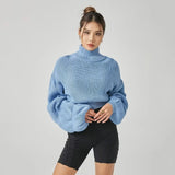 Women Sweater Knitwear Autumn and Winter Turtleneck Puff Sleeve Thick Thread Sweater Loose Long Sleeve Sweater Top