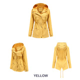 Women Trench Coat Mid-Length Hooded Jacket Long-Sleeved Raincoat