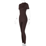 Women Jumpsuit Spring Short Sleeve Zipper Sports Yoga Jumpsuit (Hawthaw0412)