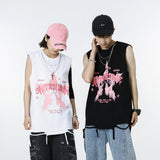 Women Vest Graffiti Necklace Vest Men's and Women's Sleeveless T-shirt Couple's Tops