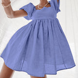 Women Dress Spring/Summer Square Collar Puff Sleeve Dress Women's Casual Short Skirt