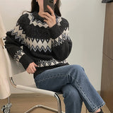 Women Knitted Pullover round Neck Autumn and Winter Leisure Wind Loose Sweater Vintage Sweater