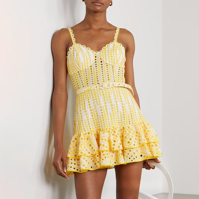 Women Dresses Summer Embroidery Sexy Suspender Skirt Short Dress (Qymy0409)