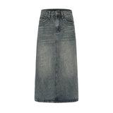 Women Long Skirt Back Slit Mid-Length Denim Skirt