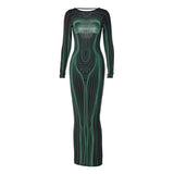 Women Dresses Winter Backless Slim Fit round-Neck Long-Sleeved Dress