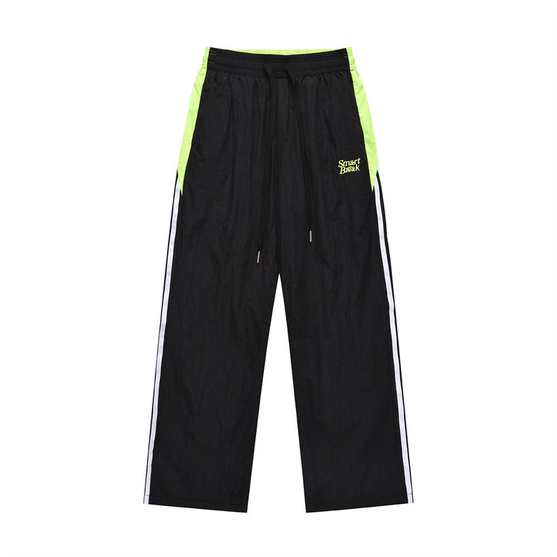 Men Sweatpants Casual Sports Trousers Striped Stitching Loose Straight Trousers with an Elasticated Waist