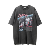 Men Vintage T-Shirt Cartoon Racing Letter Print Short-Sleeve T-shirt