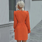 Women Dress Spring and Summer Long Sleeves V-neck Dress