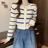 Women Knitwear Autumn Winter Retro Striped Sweaters Cardigan
