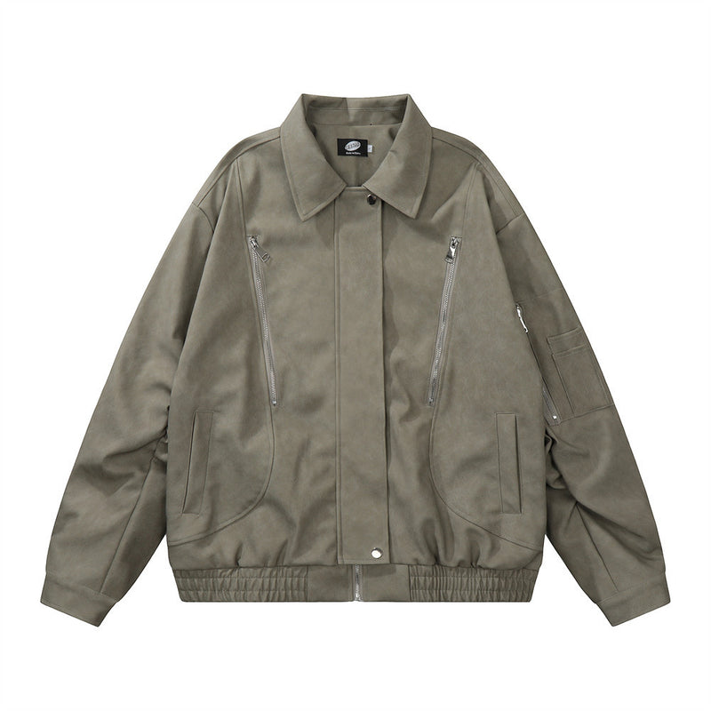 Men Jacket Coat Vintage Motorcycle Clothing Leather Coat Zipper Pilot PU Leather Jacket