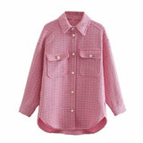 Women Jacket Autumn Woolen Shirt Coat Lapel Single Breasted Mid-Length Top