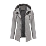 Women Trench Coat Long Cardigan Hooded Coat Outdoor Raincoat