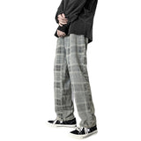 Men Jeans Autumn Plaid Worn Jeans Wide Leg Pants Loose Straight Trousers