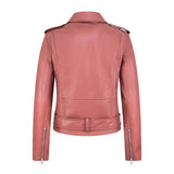 Women Leather Jacket Spring Solid Color Polo Collar Leather Coat
