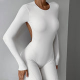Women T-shirt Autumn Sexy Backless Slim Fit round Neck Long Sleeve Jumpsuit