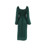 Women Dress Autumn and Winter Elegant Square Collar Puff Sleeve Dress