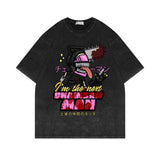 Washed old T-shirt chainsaw man retro black half-sleeved top