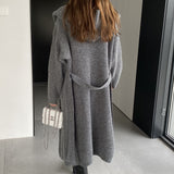 Women Cardigan Sweater Autumn Knitted Cardigan Long Sleeve Loose Long Hooded Sweater W2377