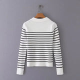 Women Sweater Knitwear Autumn Polo Collar Vintage Mixed Color Stripe Knitted Cardigan