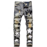 Men Jeans Vintage Five-Pointed Star Patch Jeans
