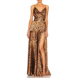 Women Dresses Sexy Leopard Print Suspender Dress Spring V-neck Dress (Qymy0409)