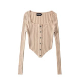 Women Sweater Knit Wear Square Collar Button Sweater Cardigan Top