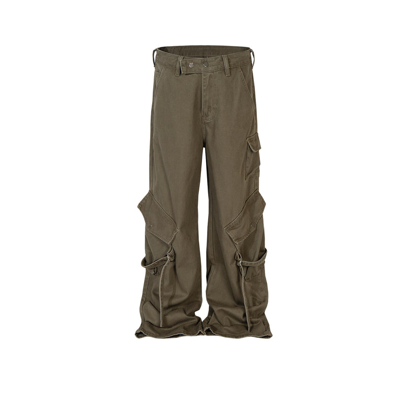 MIJKO Men's Vintage Pants MIJKO Men's Women's Ribbon Design Trousers Straight Tooling Jeans