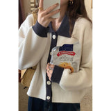 Women Knitted Cardigan Autumn Spring Retro Lapels