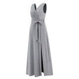 Women Date Dress Sexy Sleeveless V-neck Slit Slim Fit Long Dress