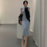 Women Dresses Turtleneck Sleeveless Dress Summer and Autumn Sexy