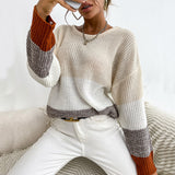 Women Knitted Sweater Autumn and Winter round Neck Contrast Color Knitwear Sweater