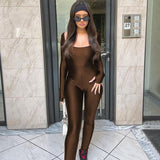 Women Jumpsuit Winter U-Collar Backless Long Sleeves Jumpsuit