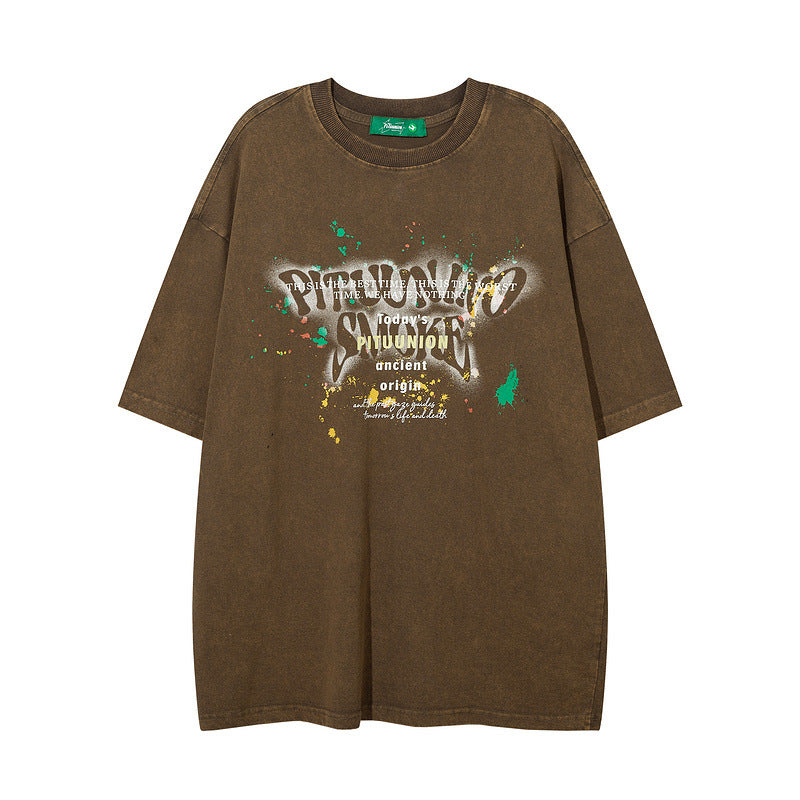 Men T Shirt Graffiti Printing Distressed Short Sleeve T-shirt