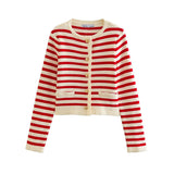 Women Sweater Knit Wear Striped round Neck Classic Style Knitted Cardigan Sweater Coat