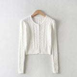 Women Sweater Knitwear Spring round Neck Twist Simple Single-Breasted Long Sleeve Short Knitted Cardigan