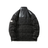 Unisex Winter Cotton Coat PU Leather Stand-up Collar down Jacket Retro Loose down Jacket