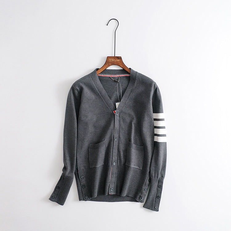 Women Sweater Knitwear Spring and Autumn V-neck Striped Long Sleeve Sweater Cardigan